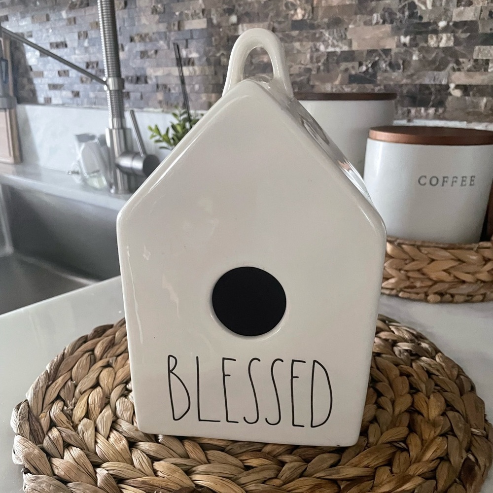 Rae Dunn By Magenta BLESSED Square Ceramic Ivory Birdhouse